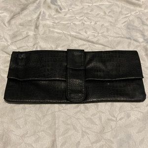 BLACK CLUTCH BAG SNAP TEXTURED PURSE